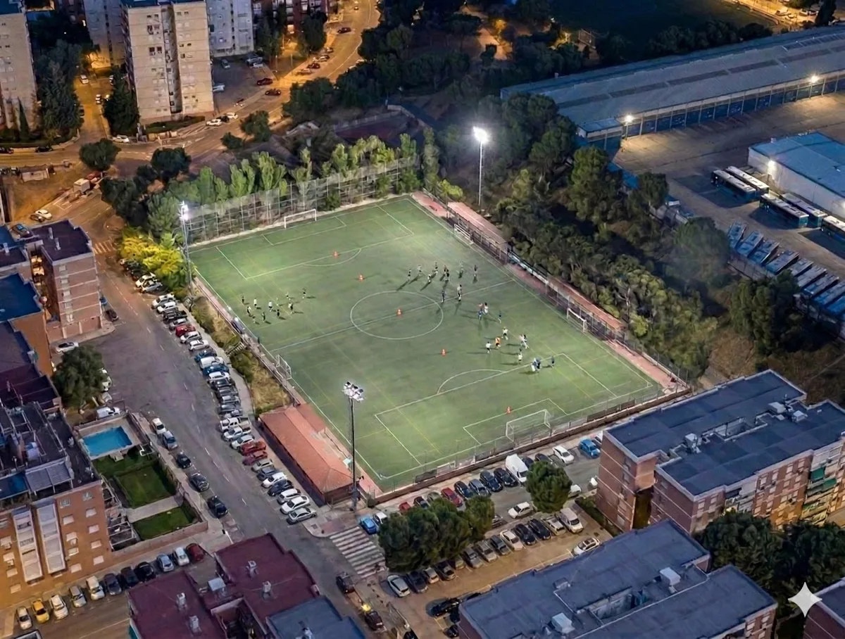 Vista aérea del campo de Cocheras en La Elípa